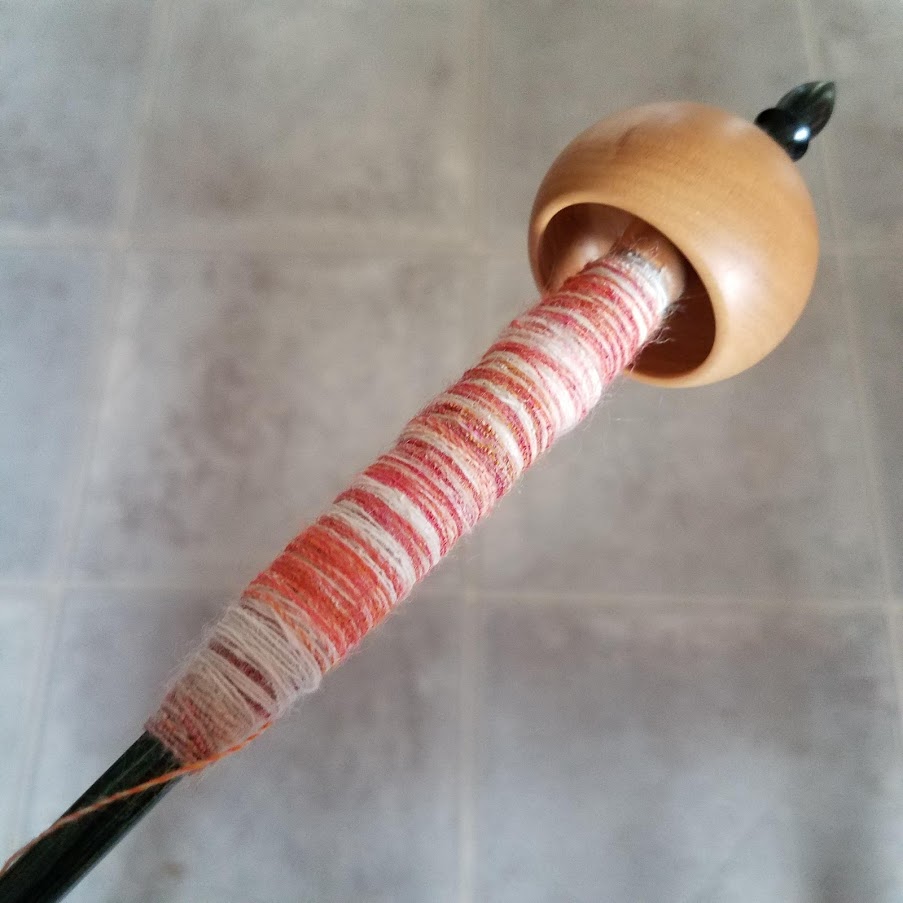 Spinning in progress on one of my favorite Spanish Peacock "ninja" spindles