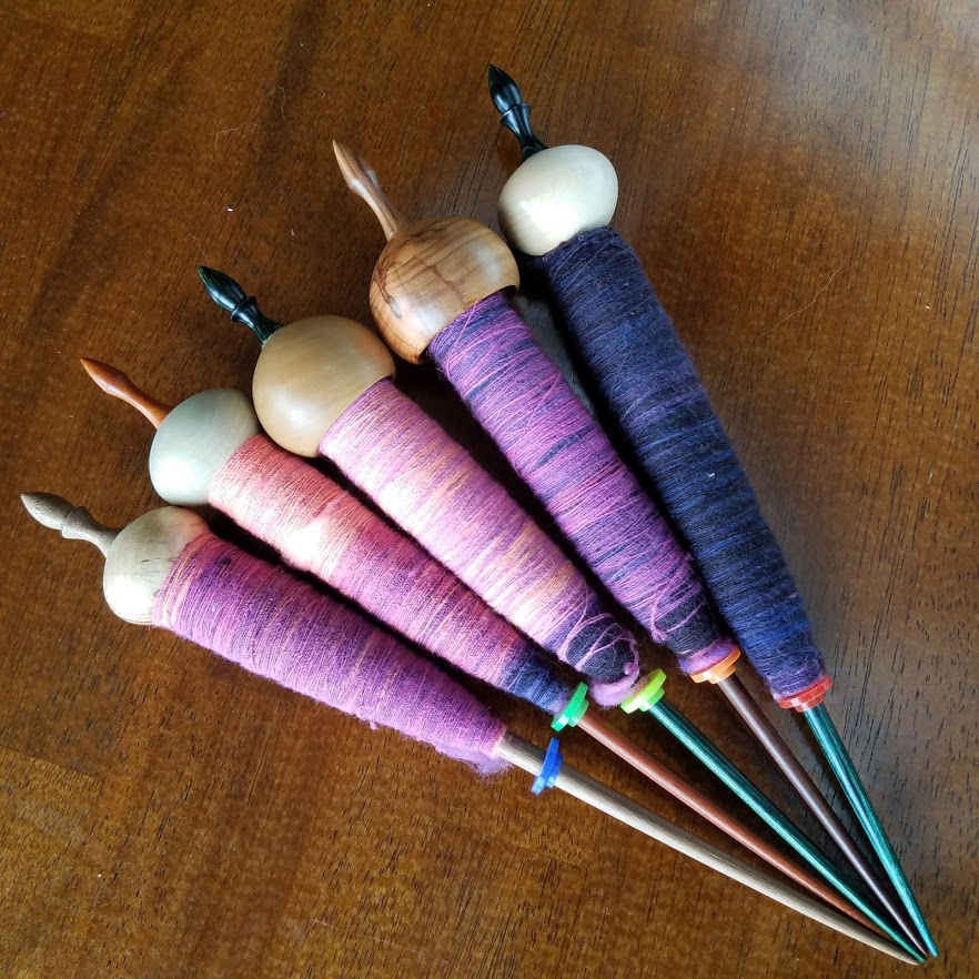 Five full spindles, a few of which I NEEDED for another spinning project