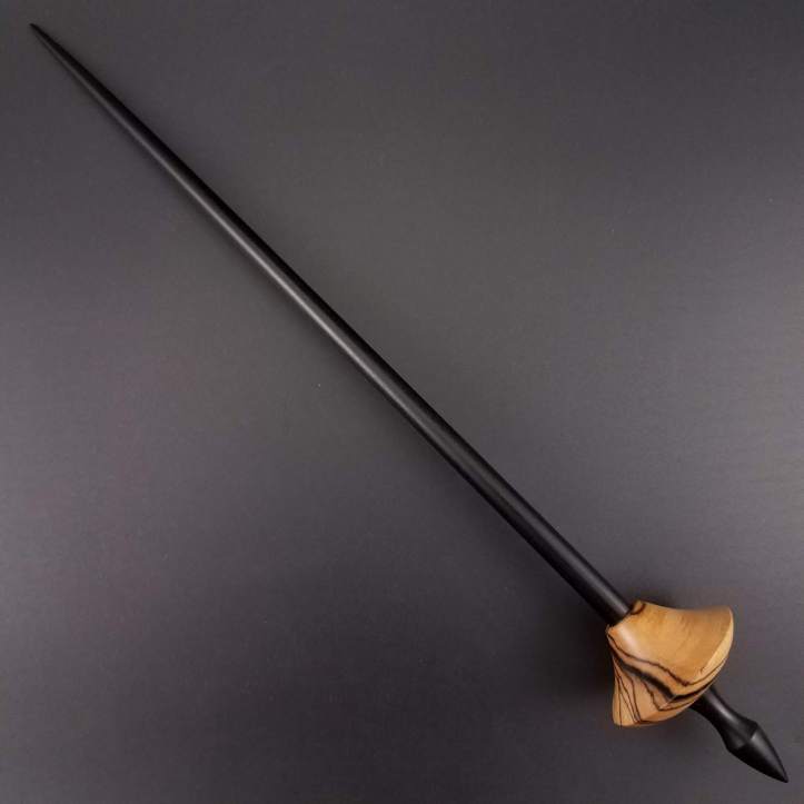 A Spanish Peacock bead spindle with an unusually shaped whorl