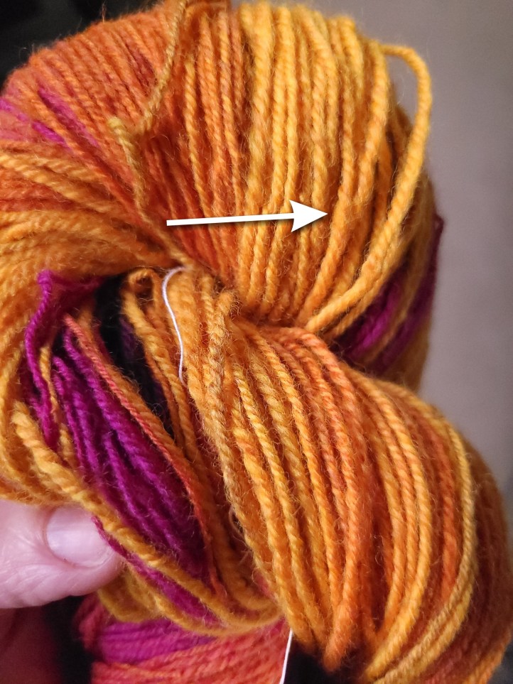 Chain plying forms a lump where the singles yarn folds back on itself