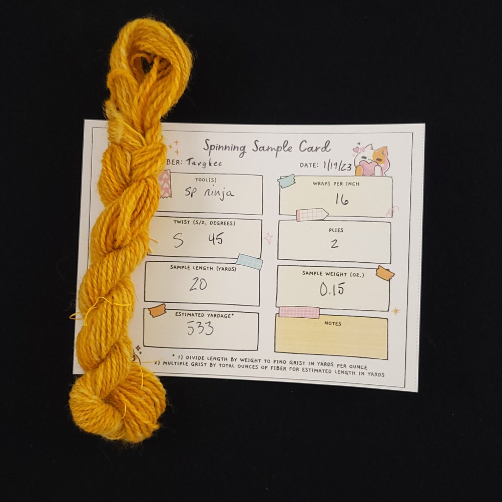 Two ply spinning sample results