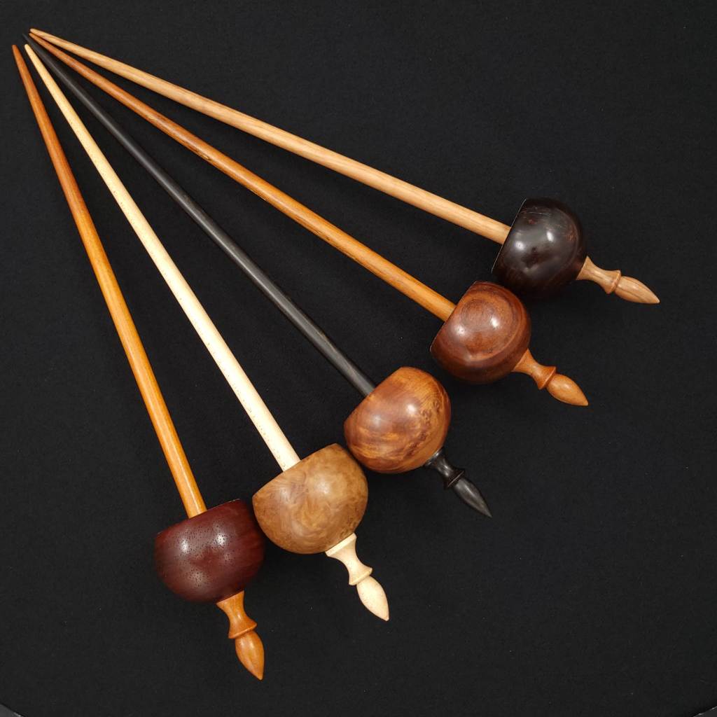 An overhead view of five ninja spindles ready for the project