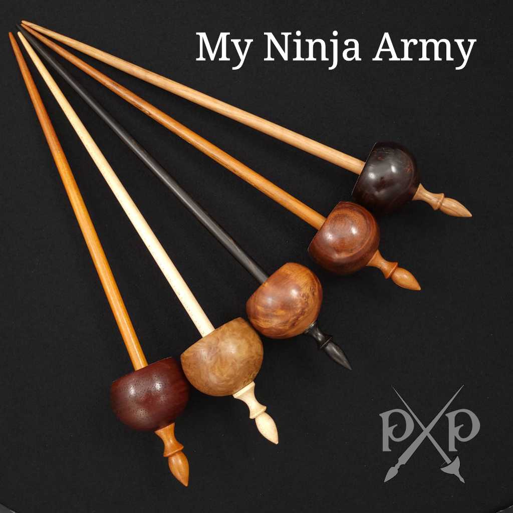 Five ninja spindles waiting to spin