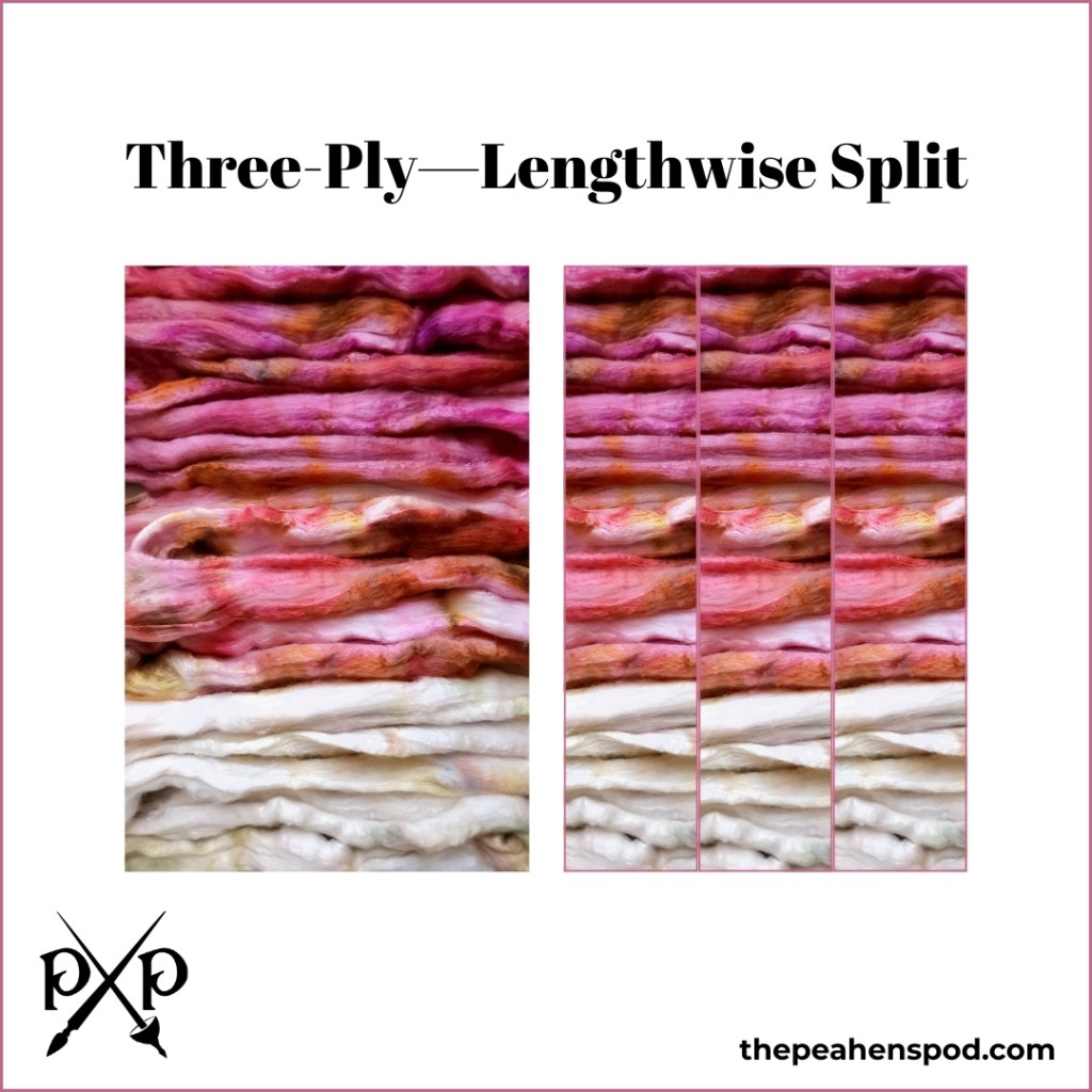 The graphic of the fiber shows a representation of what it might look like as a three-ply yarn if the braid were split into thirds lengthwise