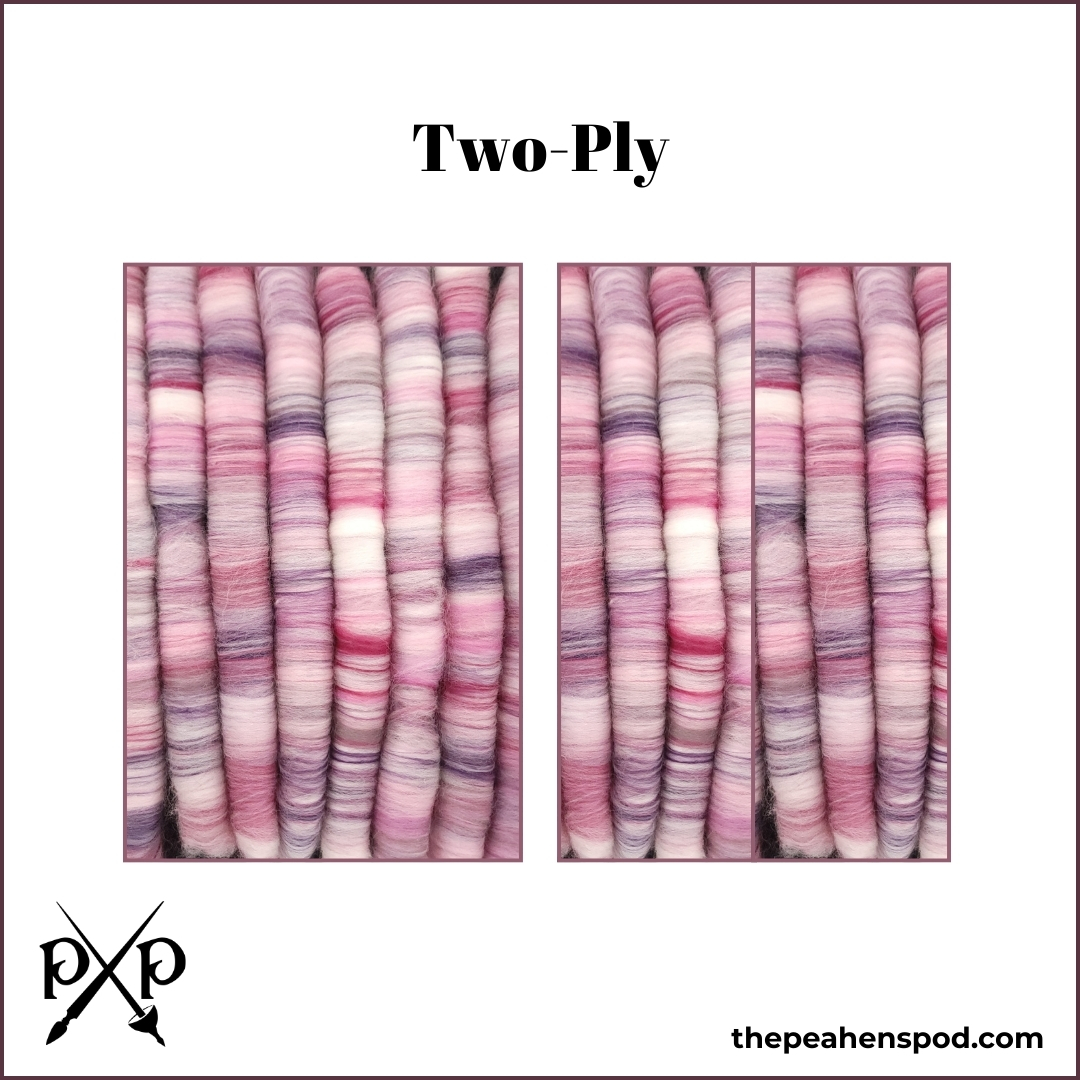 The graphic of the fiber shows a representation of what it might look like as a two-ply yarn